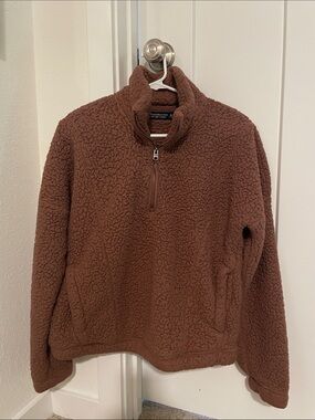 Abercrombie & Fitch Brown Sherpa Quarter-Zip Pullover